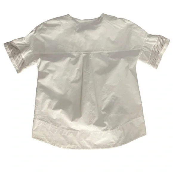 St. John White Zip Up Short Sleeve Crisp Cotton Blouse Size S - Picture 3 of 8